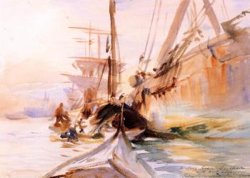 約翰 辛格 薩金特 Unloading Boats, Venice 約翰 辛格 薩金特 Unloading Boats, Venice